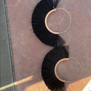 Hammered matte satin black fringe hoops